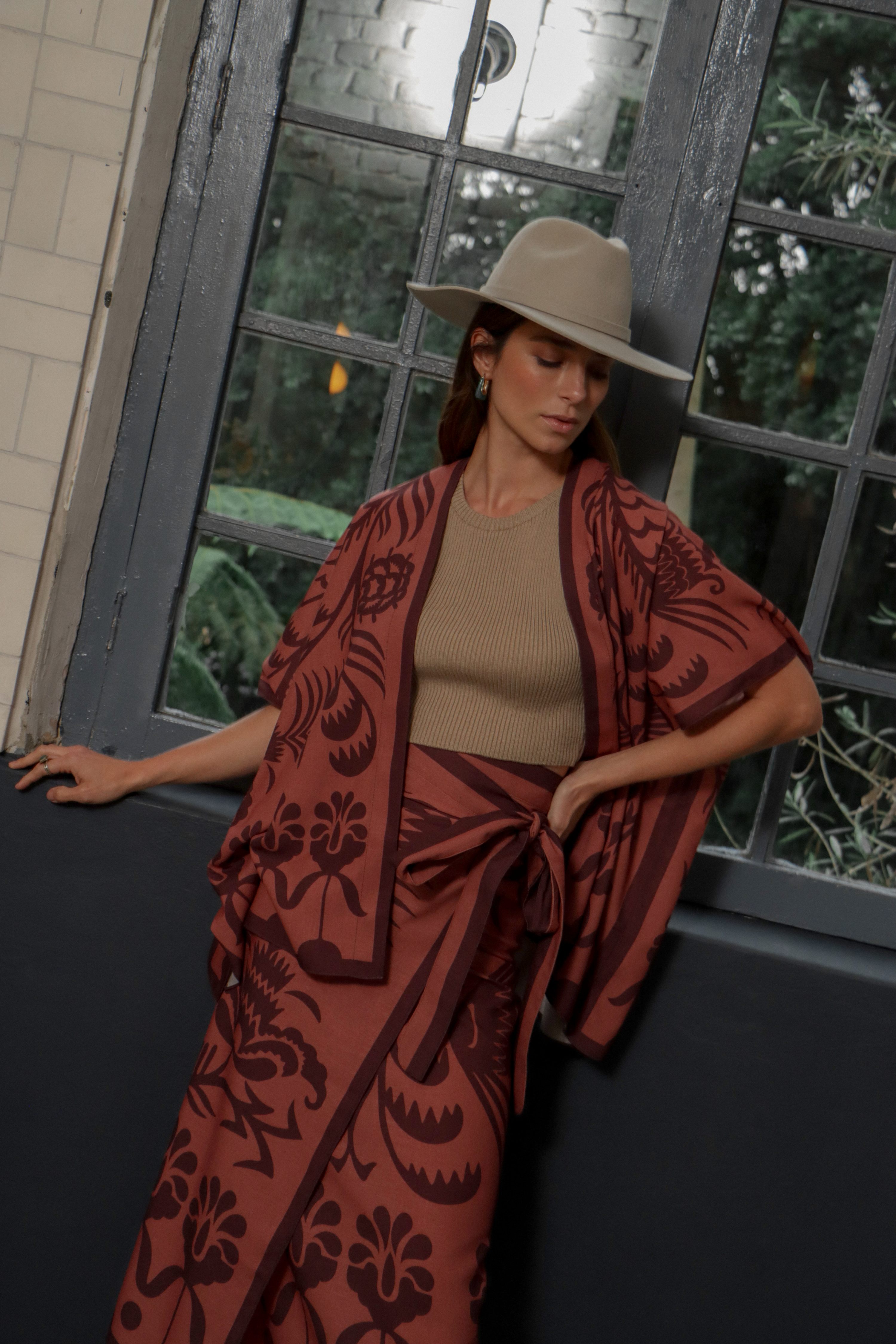 Agave Short Kimono, Linen - Terracotta