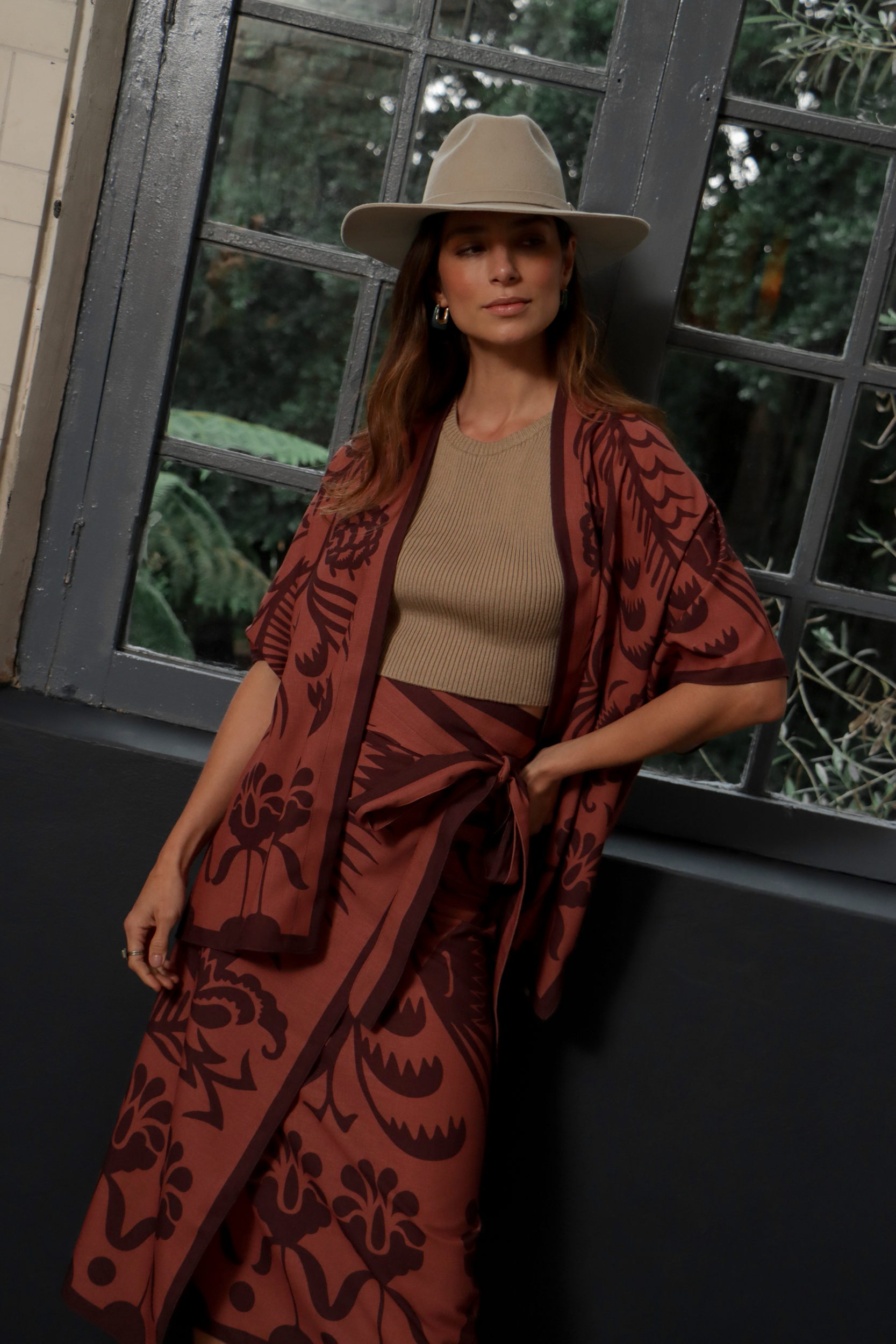 Agave Short Kimono, Linen - Terracotta