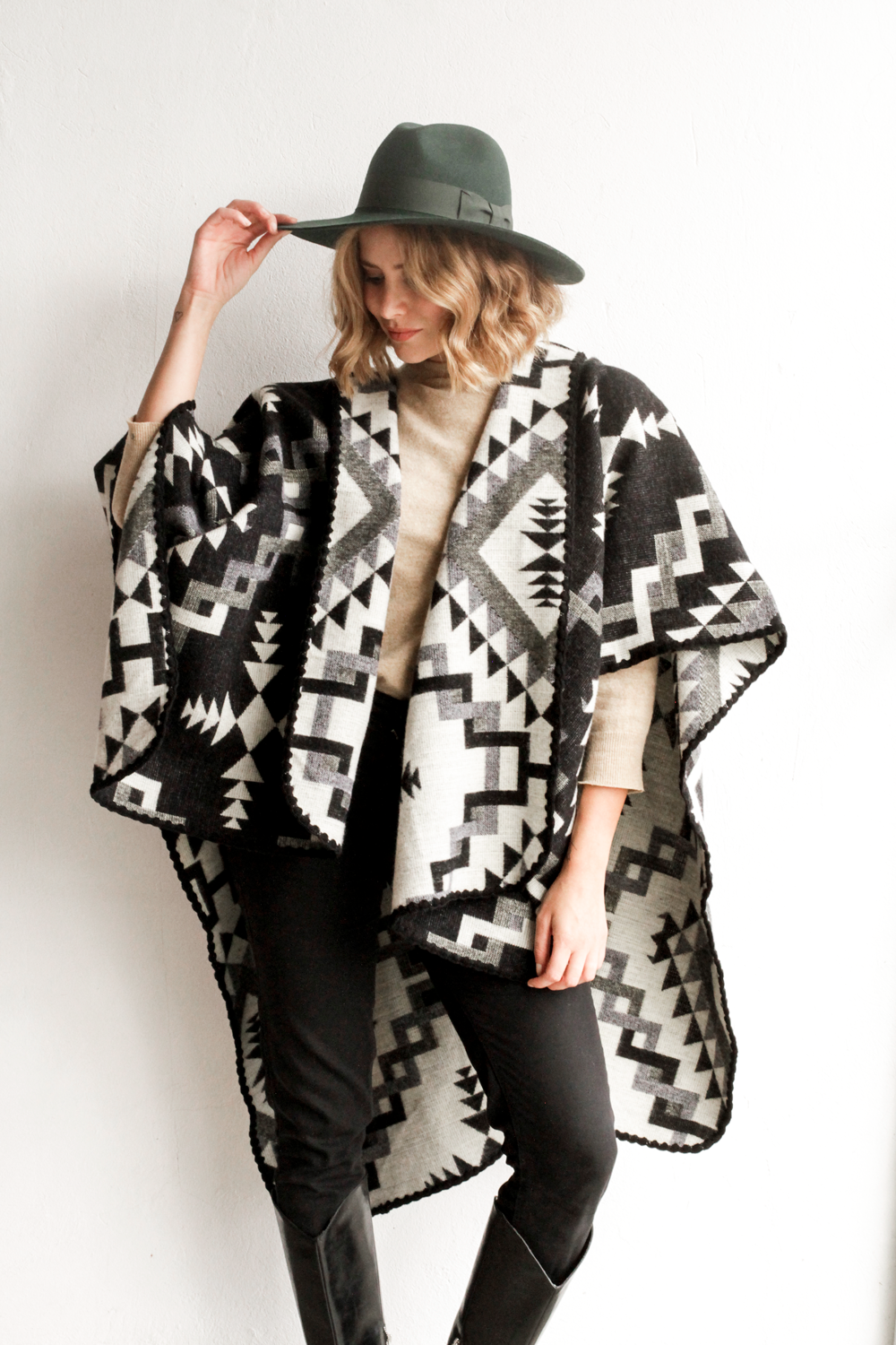 Ethnic Black & Gray Poncho