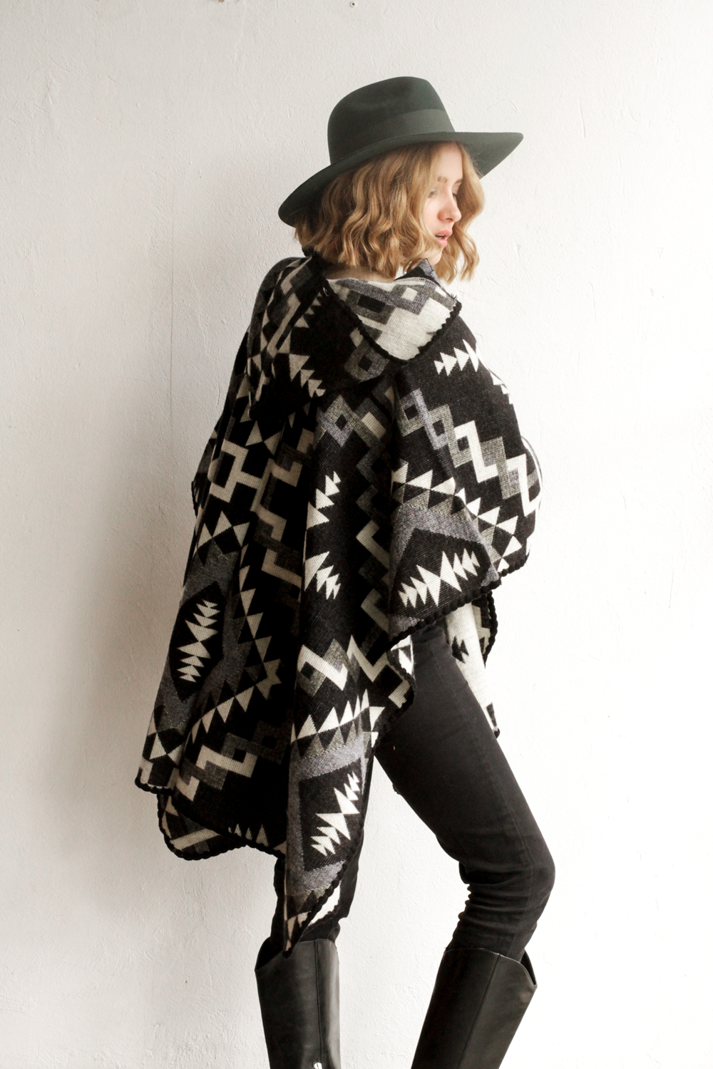 Ethnic Black & Gray Poncho