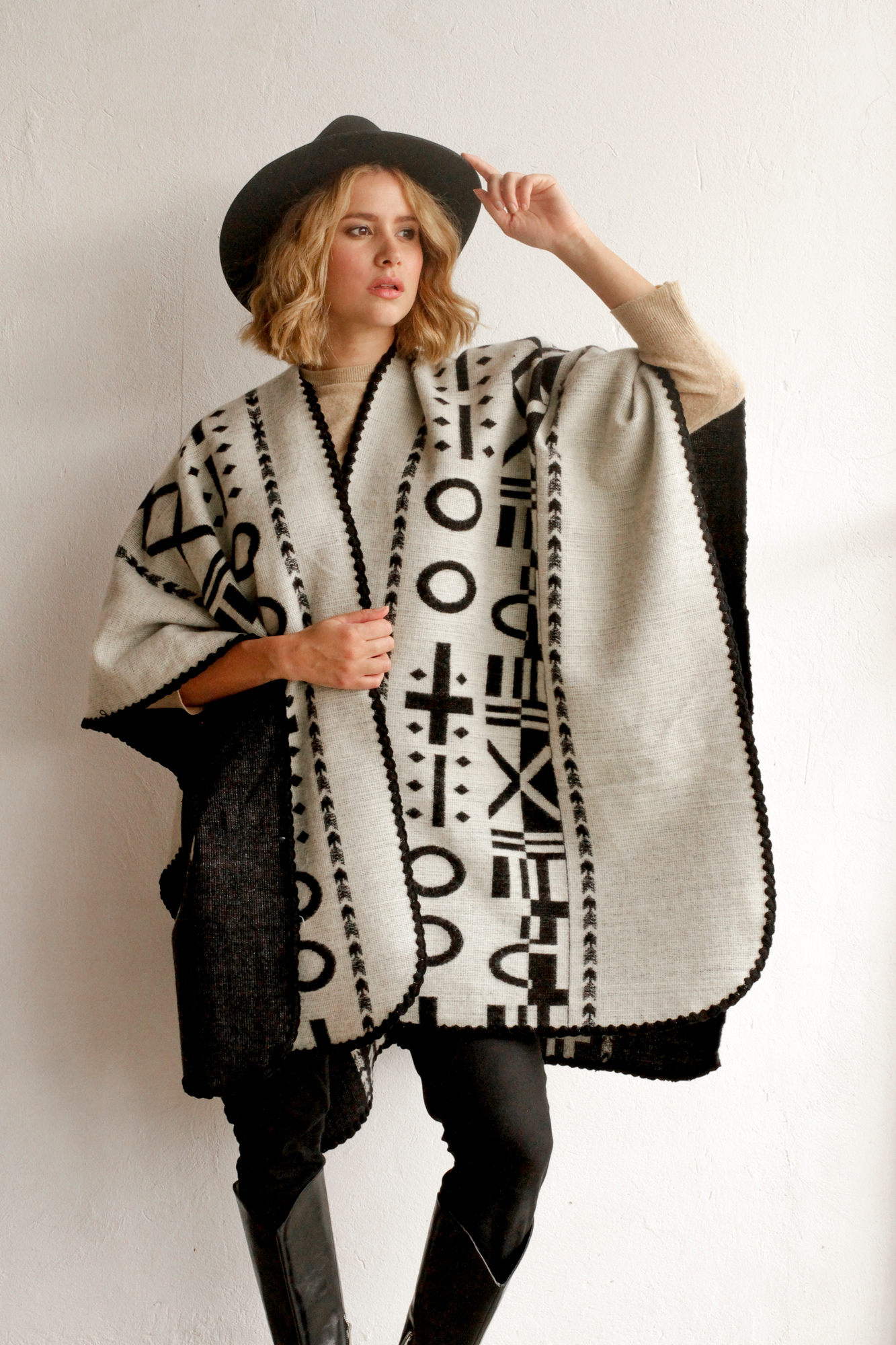 XO Black & Beige Poncho