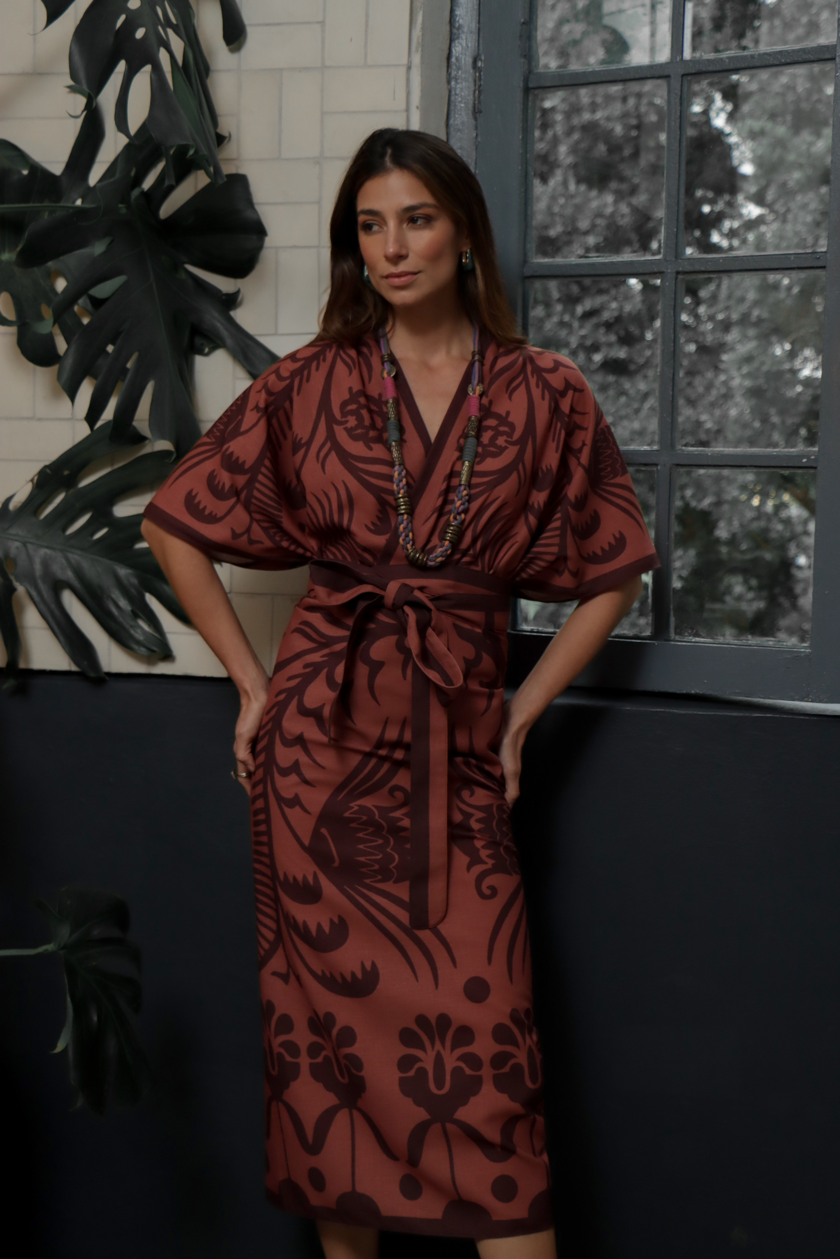 Agave Short Kimono, Linen - Terracotta