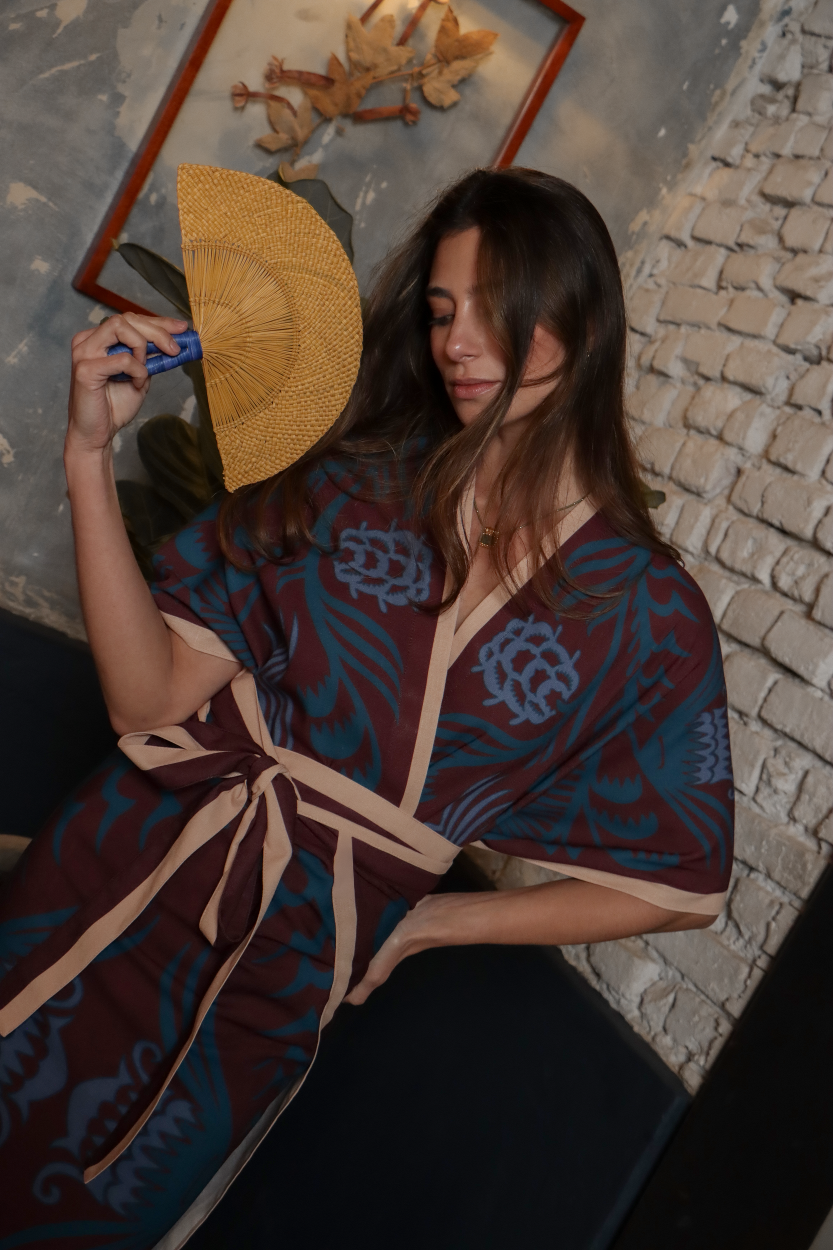 Agave Short Kimono, Linen - Burgundy