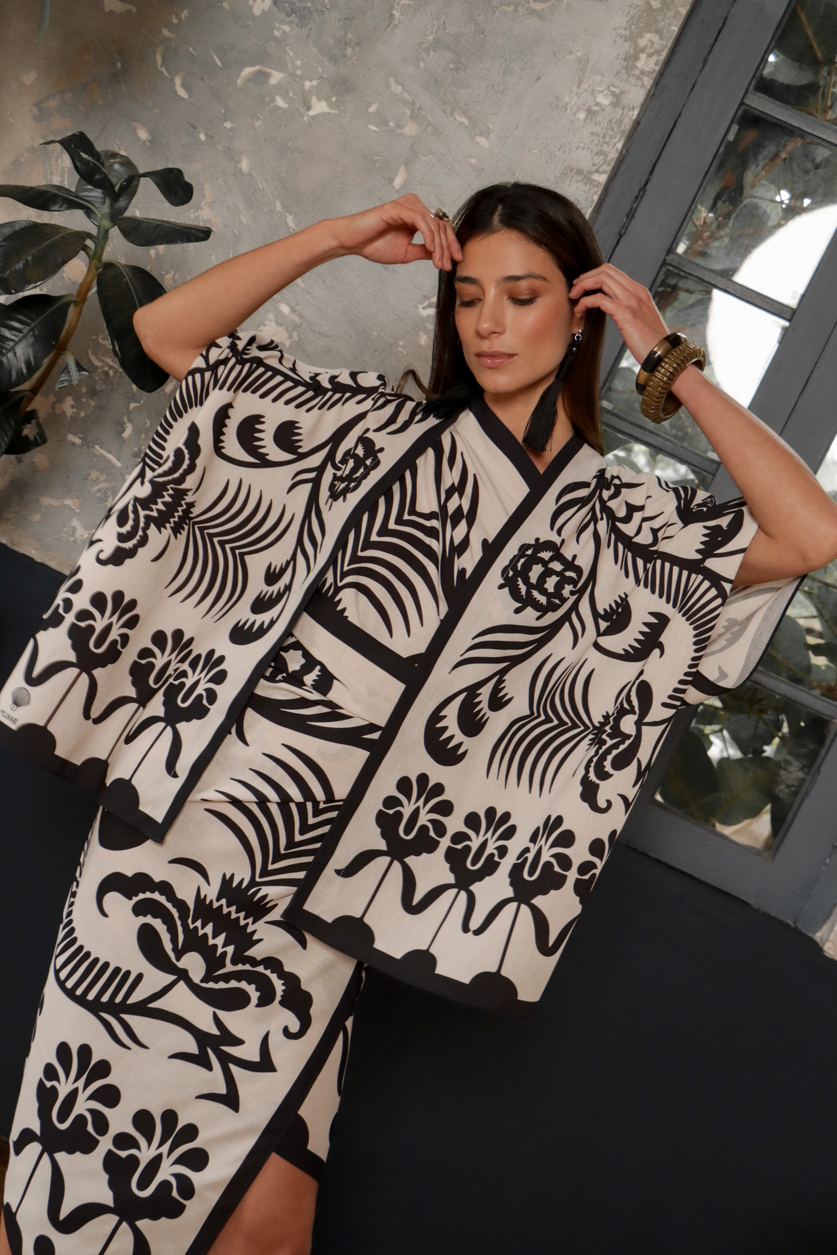 Agave Short Kimono, Linen - White