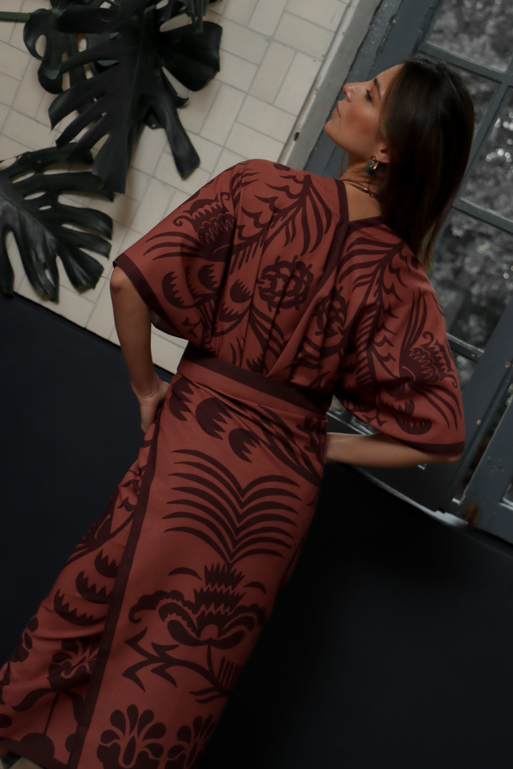 Agave Short Kimono, Linen - Terracotta