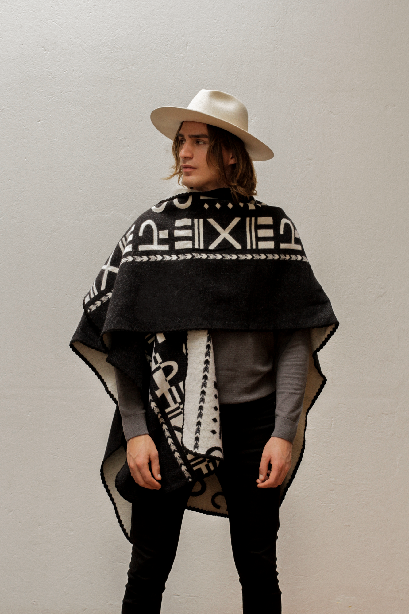XO Black & Beige Poncho