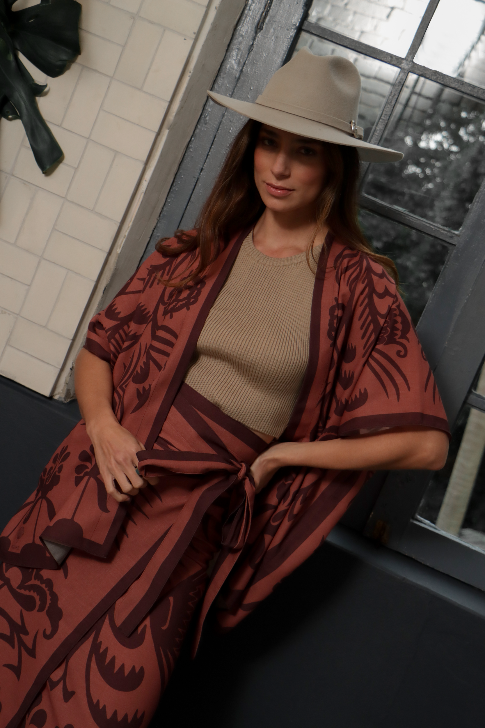Agave Short Kimono, Linen - Terracotta