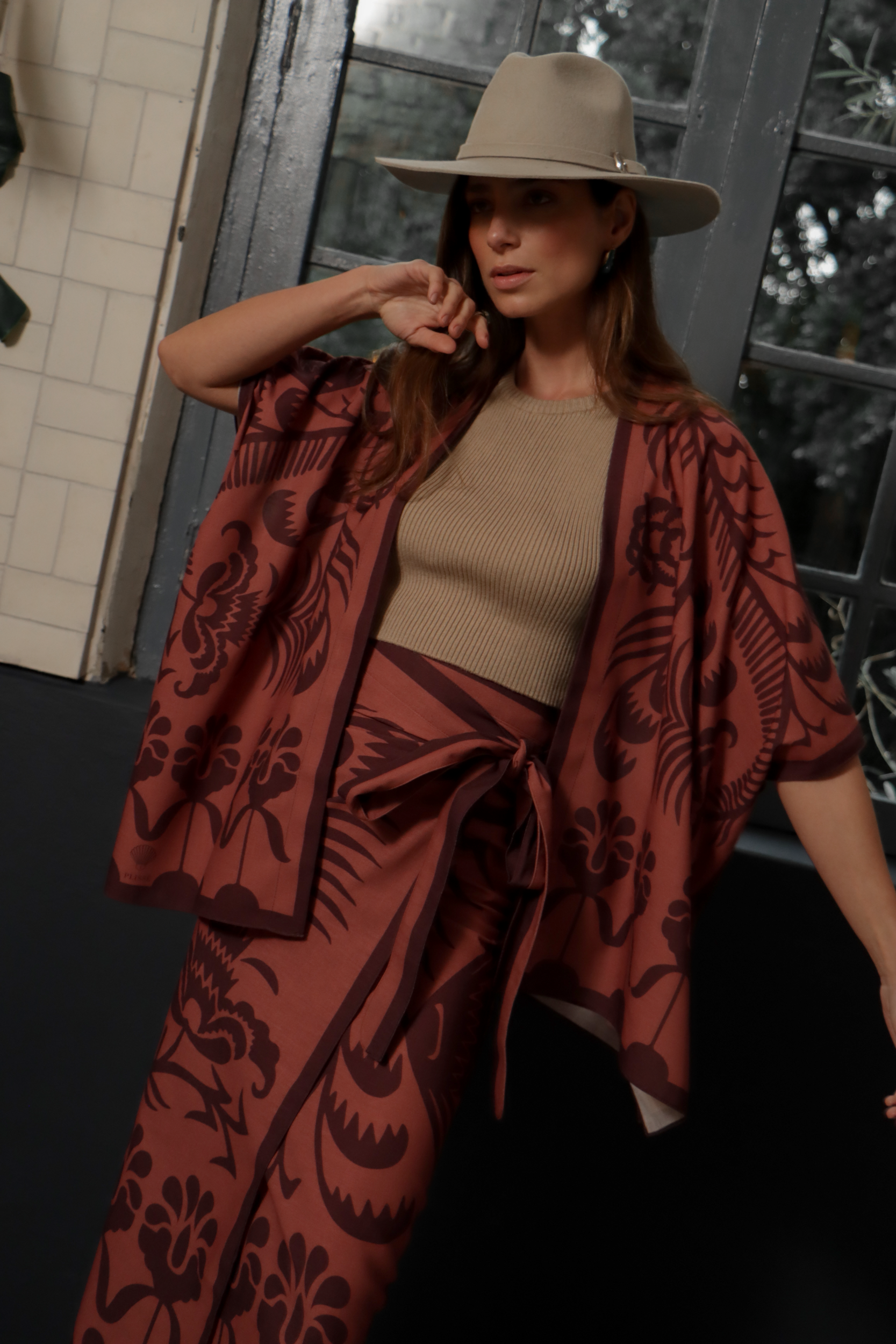 Agave Short Kimono, Linen - Terracotta