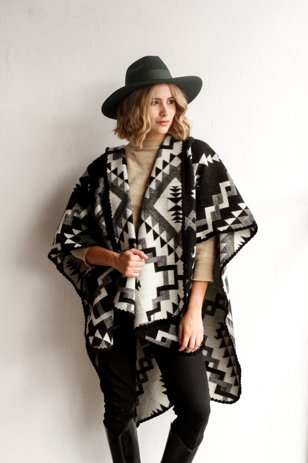 Ethnic Black & Gray Poncho