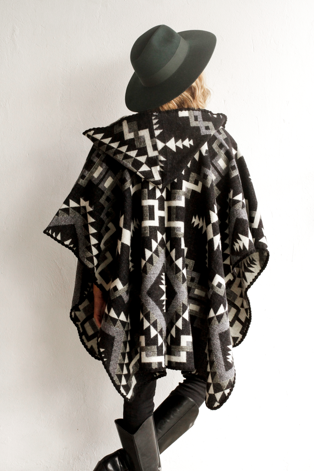 Ethnic Black & Gray Poncho