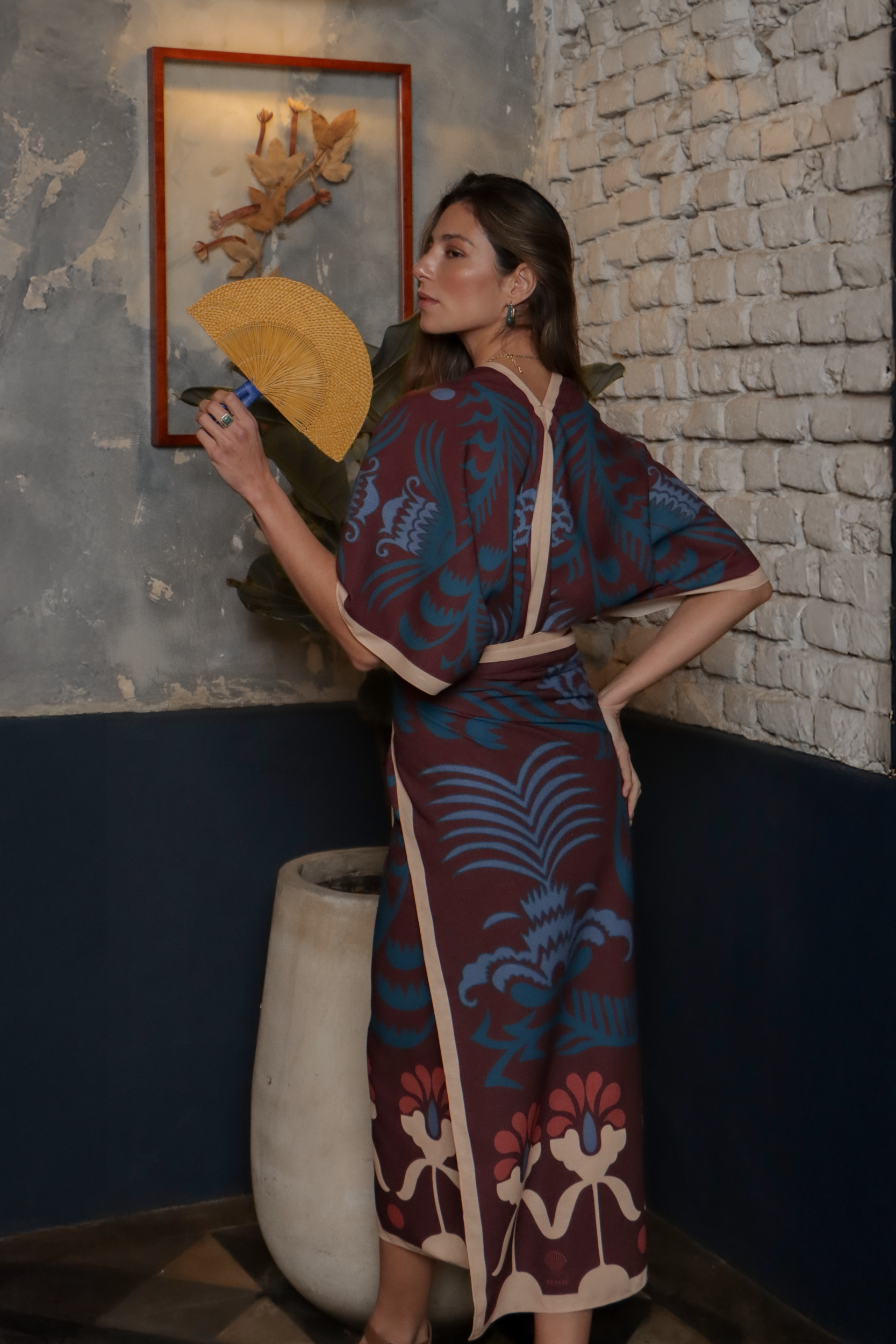 Agave Short Kimono, Linen - Burgundy